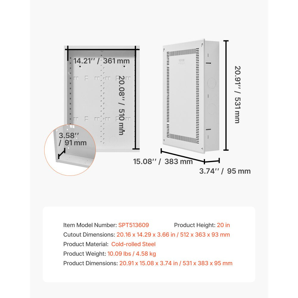 SPT513609 - 20-Inch Recessed Media Box for Organized Cable Management