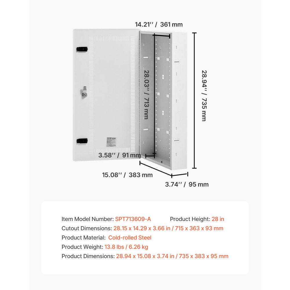 SPT713609-A - 28-Inch Steel Media Box with Cable Management & Locking Door