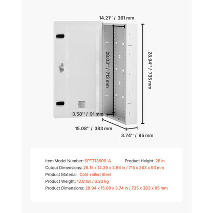 SPT713609-A - 28-Inch Steel Media Box with Cable Management & Locking Door