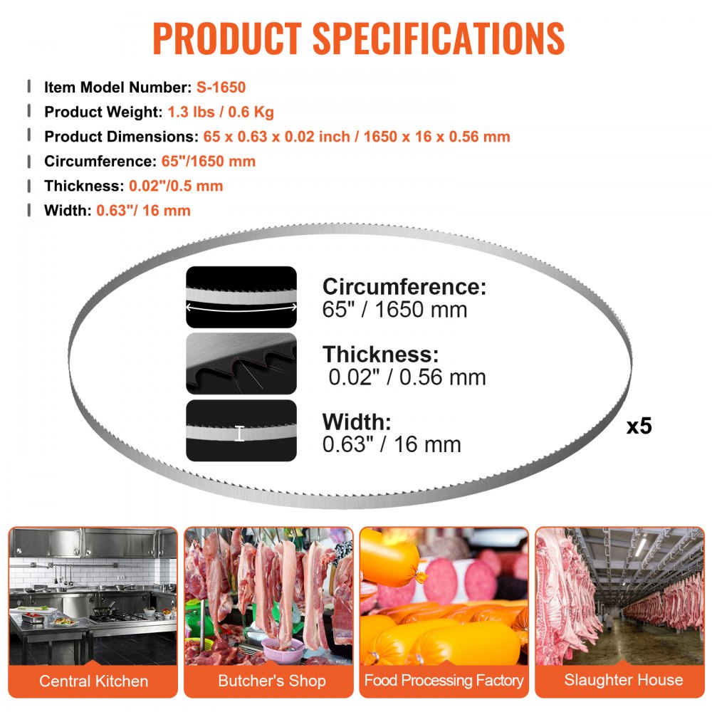 S-1650 - Durable Carbon Steel Band Saw Blade for Meat Cutting