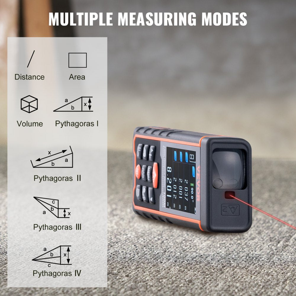 SW-S100 - 328ft Laser Measure with Color LCD Display and Pythagorean Mode