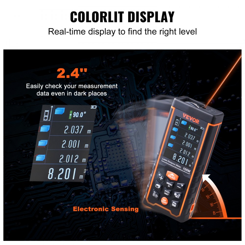 SW-S100 - 328ft Laser Measure with Color LCD Display and Pythagorean Mode