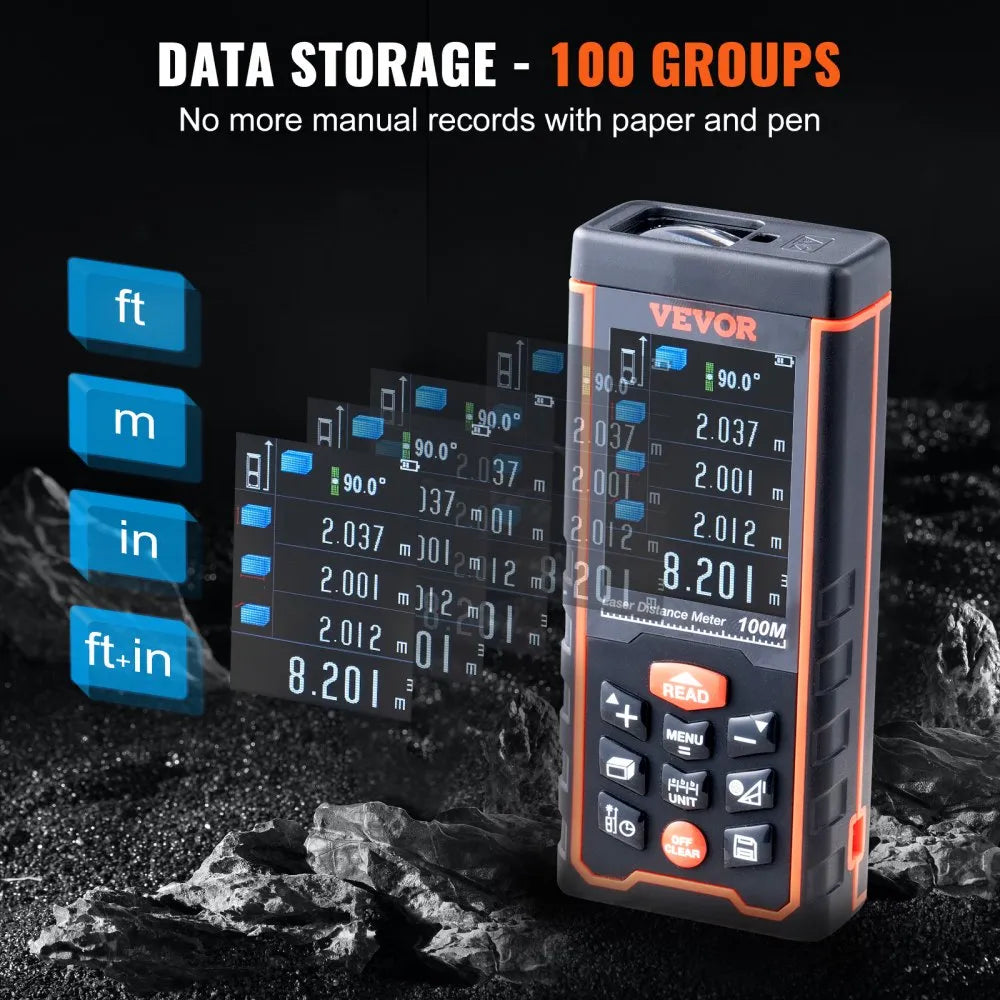 SW-S100 - 328ft Laser Measure with Color LCD Display and Pythagorean Mode