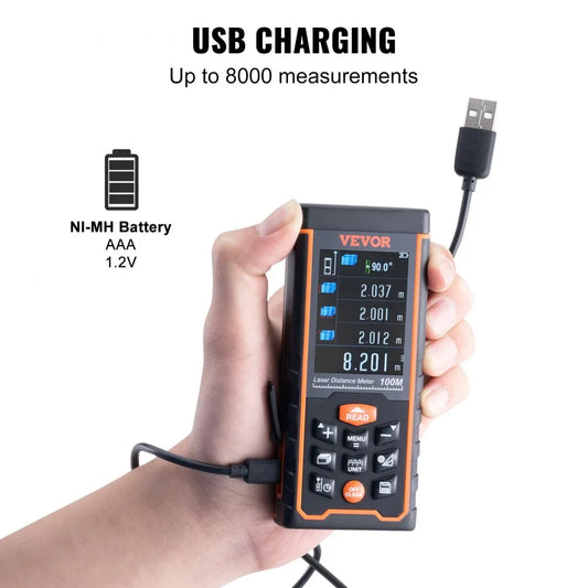 SW-S100 - 328ft Laser Measure with Color LCD Display and Pythagorean Mode
