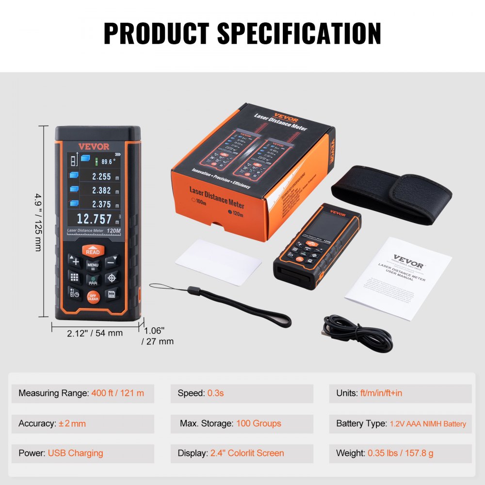SW-S120 - Compact Laser Measure 400 ft with ±1/16'' Accuracy