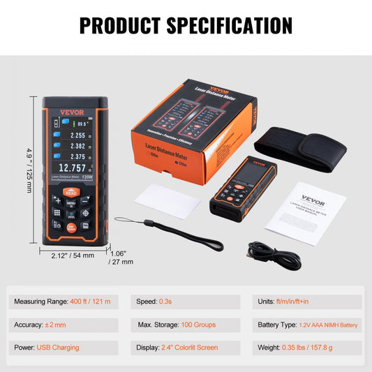 SW-S120 - Compact Laser Measure 400 ft with ±1/16'' Accuracy