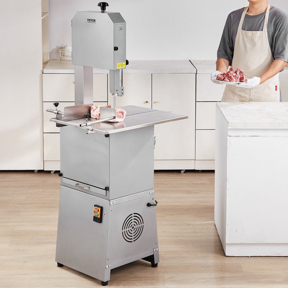 SJY-F250BE - 850W Stainless Steel Meat Bandsaw, 23.6" x 18.3" Workbench