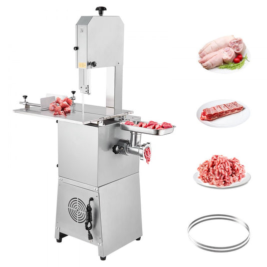 SJY-F250BE - 850W Stainless Steel Meat Bandsaw, 23.6" x 18.3" Workbench