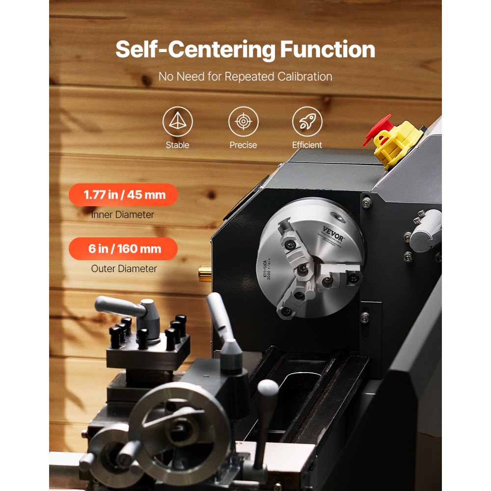 K11 160A (1-1/2-8) - 6-Inch Self-Centering Lathe Chuck for Precision Clamping