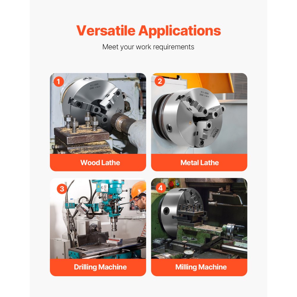 K11 200A（2-1/4-8） - 8-Inch Self-Centering Lathe Chuck for Precision Machining