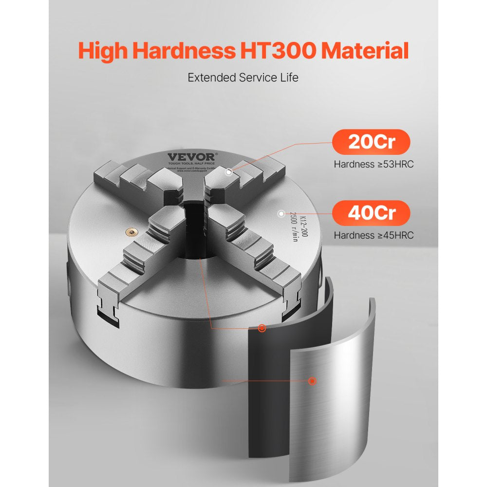 K12 200（1-1/2-8） - 8-Inch Self-Centering Lathe Chuck with Durable HT300 Cast Iron