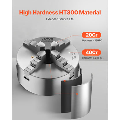 K12 200（1-1/2-8） - 8-Inch Self-Centering Lathe Chuck with Durable HT300 Cast Iron