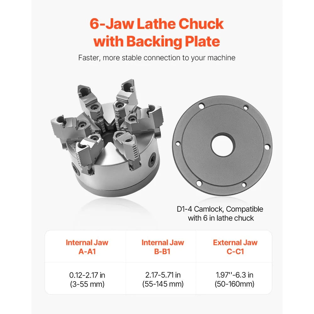 K11 160A (D1-4) - 6-Inch Self-Centering Lathe Chuck for Precision Clamping