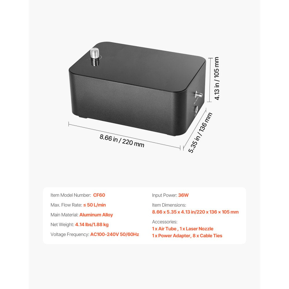 CF60 - 50 L/min Adjustable Air Pump for Laser Engraving & Cutting