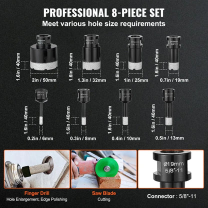 SSTZ-006 - Durable 8-Piece Diamond Drill Bit Set for Tile & Stone