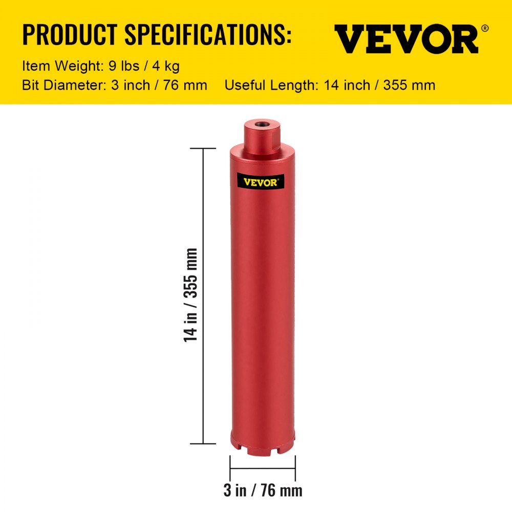 KZ3 - 14" Diamond Core Drill Bit for Concrete & Brick
