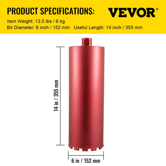 KZ6 - Versatile 6" Diamond Core Drill Bit for Concrete & Brick