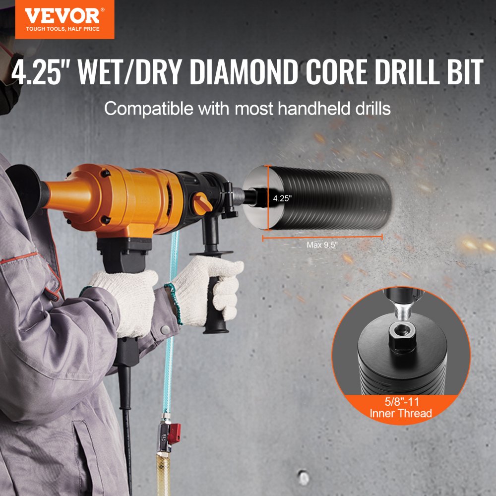 107300AA - 4.25" Diamond Core Drill Bit for Deep Drilling in Concrete and Brick