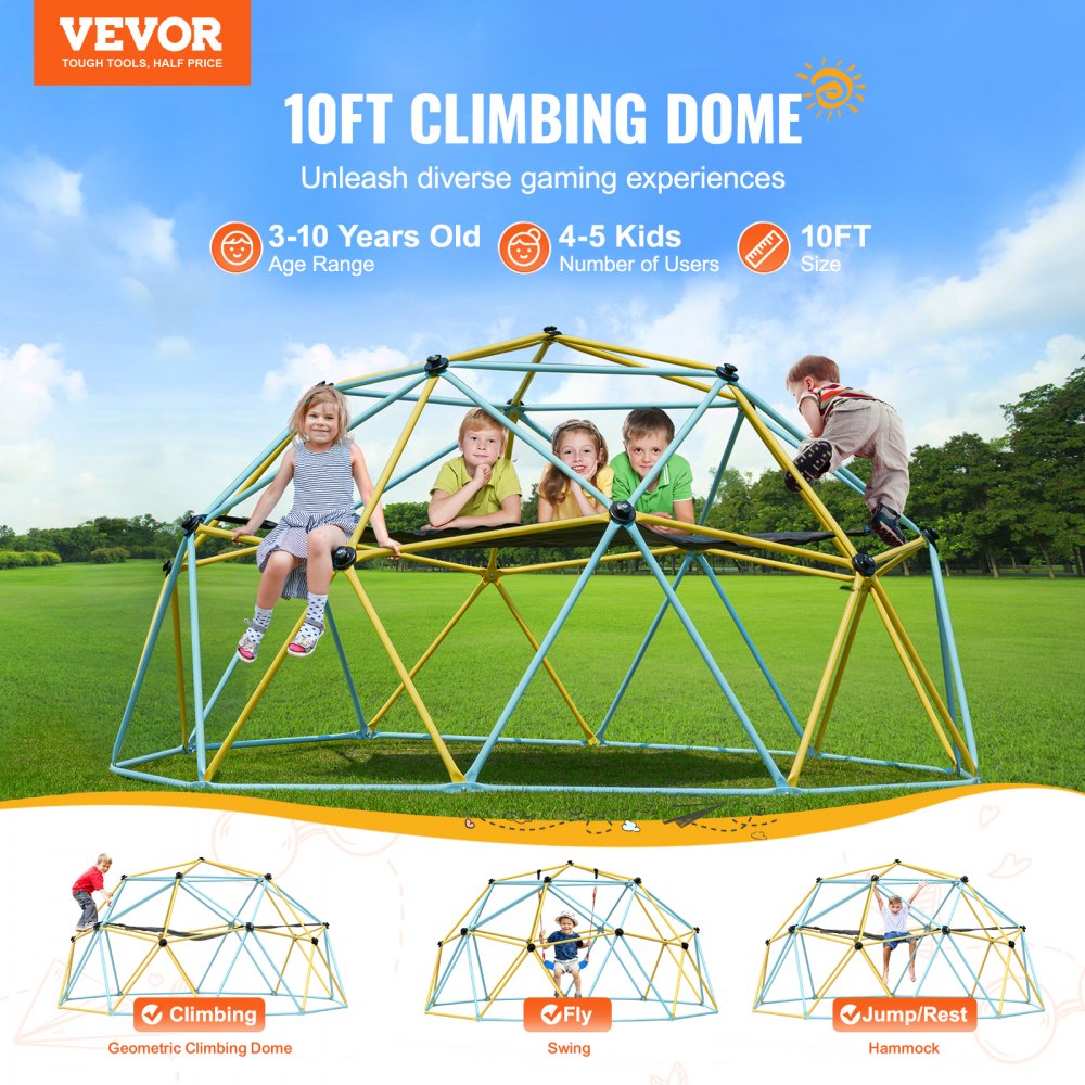 JX-DC-10HSW - 10ft Geometric Dome Climber for Kids with Cushion