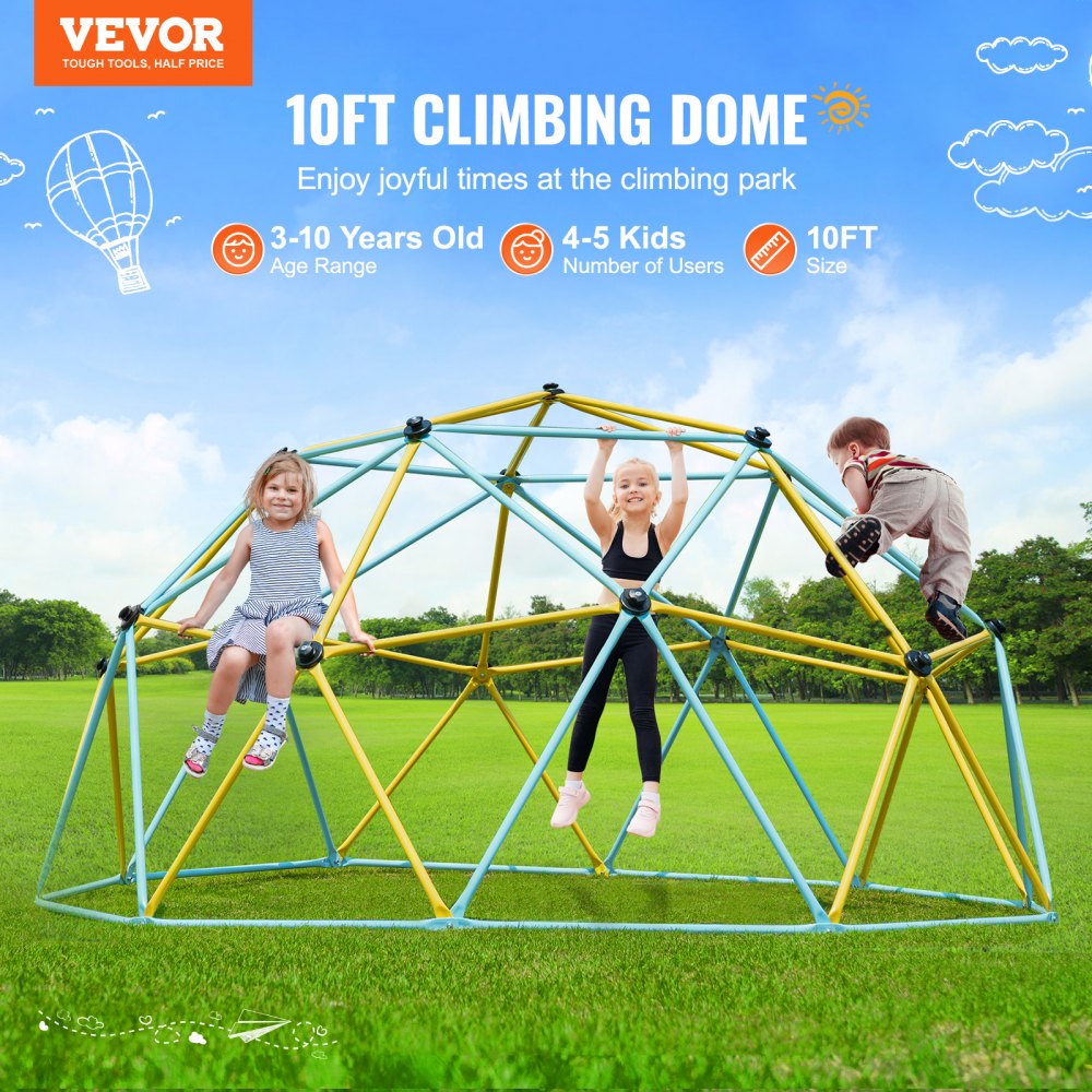 JX-DC-10 - 10FT VEVOR Climbing Dome for Kids with Swing & Hammock