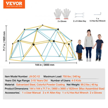 JX-DC-12 - Durable 12FT Galvanized Steel Climbing Dome for Kids
