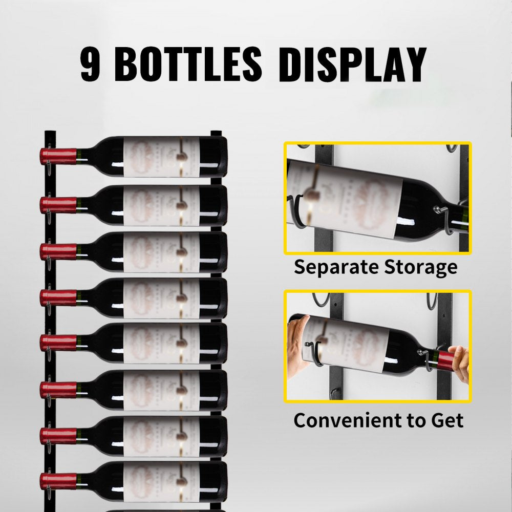 GBZJ-F9 - 9-Bottle Wall-Mounted Wine Rack in Durable Black Steel