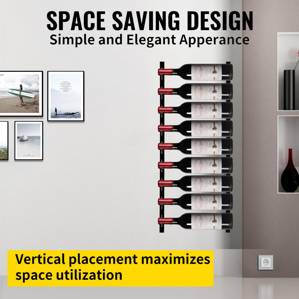 GBZJ-F9 - 9-Bottle Wall-Mounted Wine Rack in Durable Black Steel
