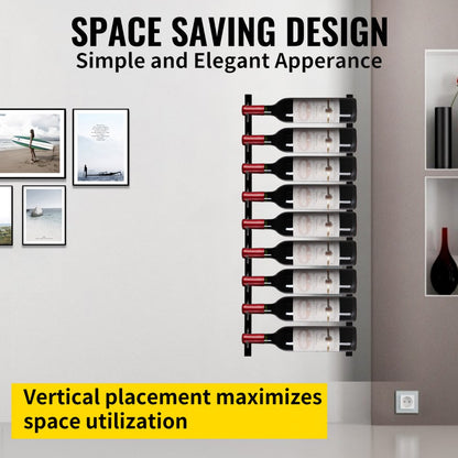 GBZJ-F9 - 9-Bottle Wall-Mounted Wine Rack in Durable Black Steel