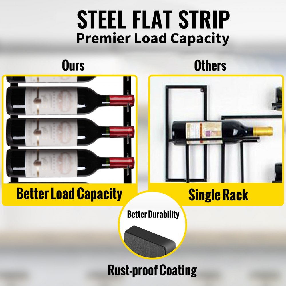 GBZJ-F9 - 9-Bottle Wall-Mounted Wine Rack in Durable Black Steel