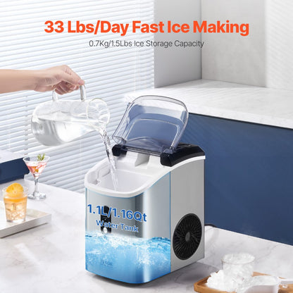 HZB-15N/S - Portable Nugget Ice Maker, 33 lbs Capacity, Self-Cleaning