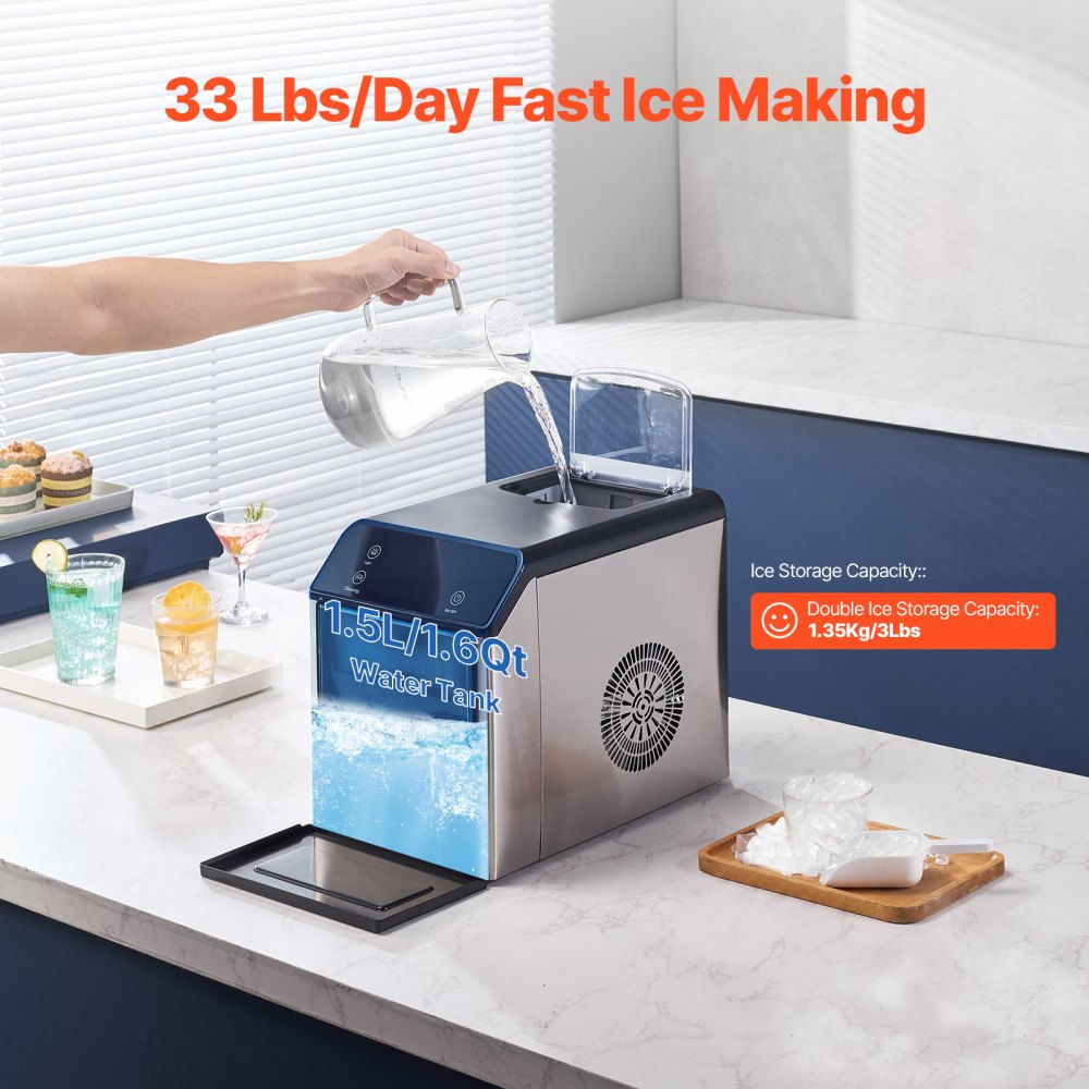 DIM-15A - Portable Ice Maker Producing 33Lbs Nugget Ice Daily