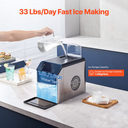 DIM-15A - Portable Ice Maker Producing 33Lbs Nugget Ice Daily