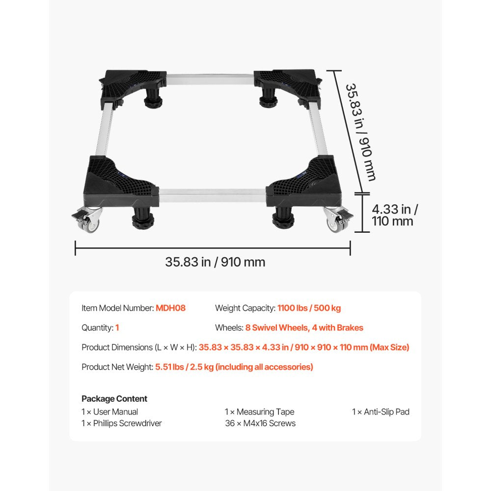 MDH08 - Adjustable 27.5-35.4 Inch Mobile Dolly for Heavy Appliances