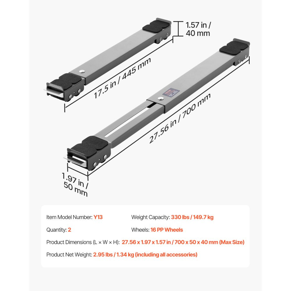 Y13 - Adjustable Appliance Roller Mover, 17.5-27.6 Inches, 330 lbs Capacity