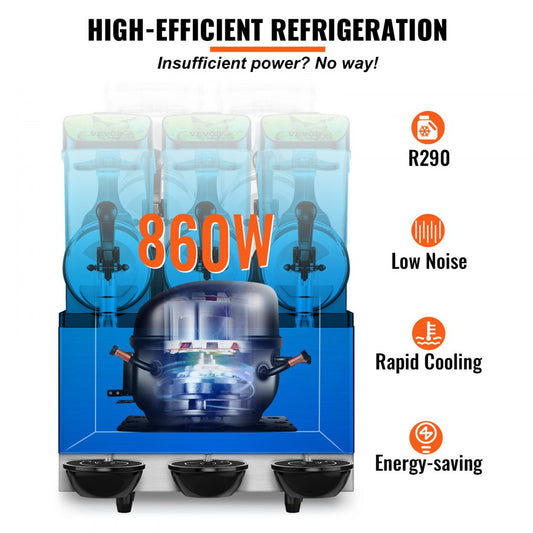 RLC12×3 - 36L Stainless Steel Triple-Bowl Slushy Maker with Quick Cooling