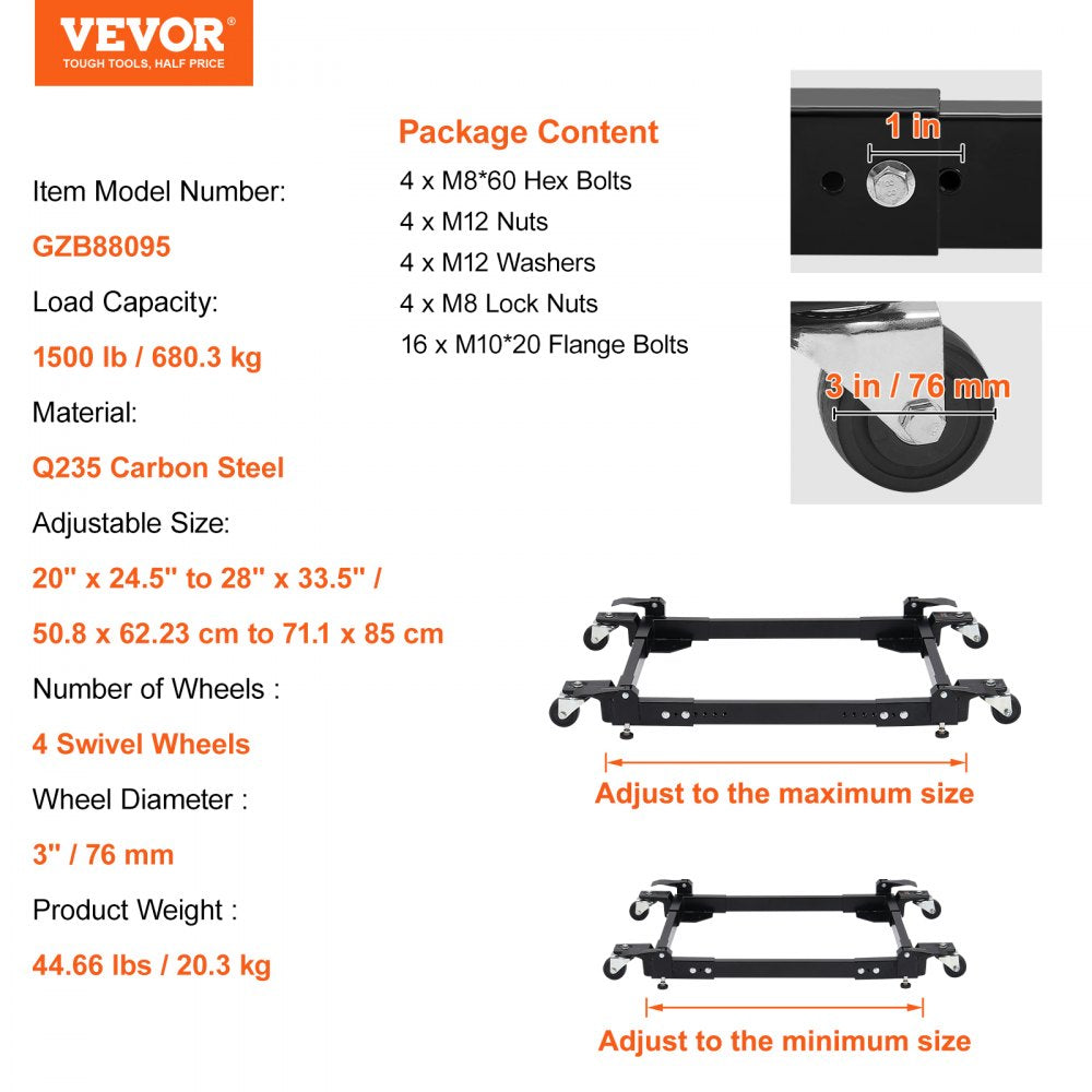 GZB88095 - Adjustable Mobile Base for Tools & Appliances, 1500 lb Capacity