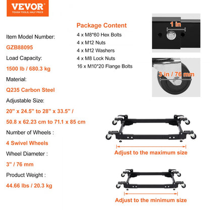 GZB88095 - Adjustable Mobile Base for Tools & Appliances, 1500 lb Capacity