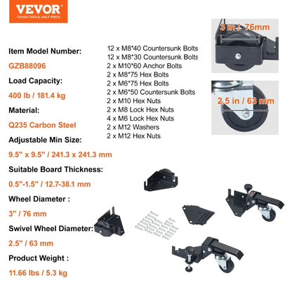 GZB88096 - Adjustable Mobile Base on Wheels, Heavy-Duty 400 lbs Capacity