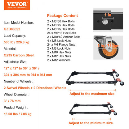 GZB88092 - Adjustable Heavy-Duty Mobile Base for Tools, 500 lbs Capacity