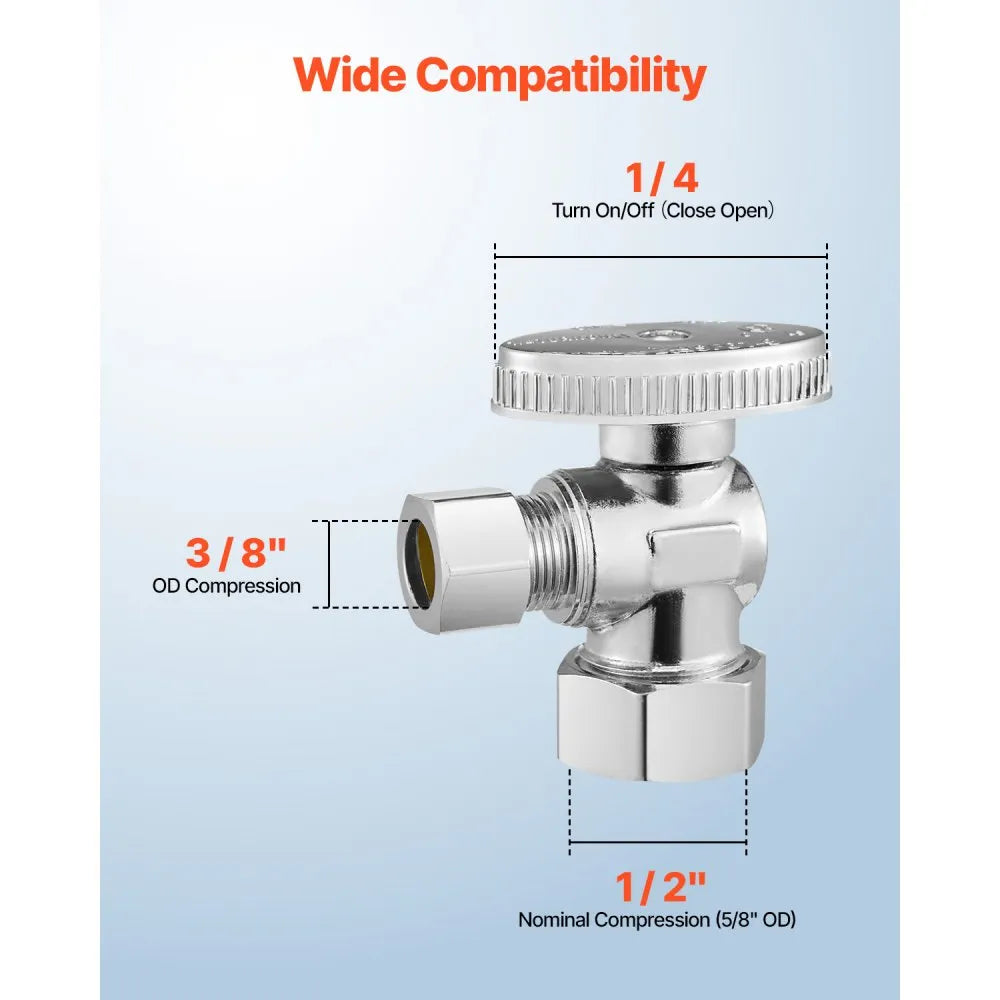 JF-07 - 10-Pack Lead-Free Brass Angle Stop Valves, 1/4 Turn, 5/8" OD
