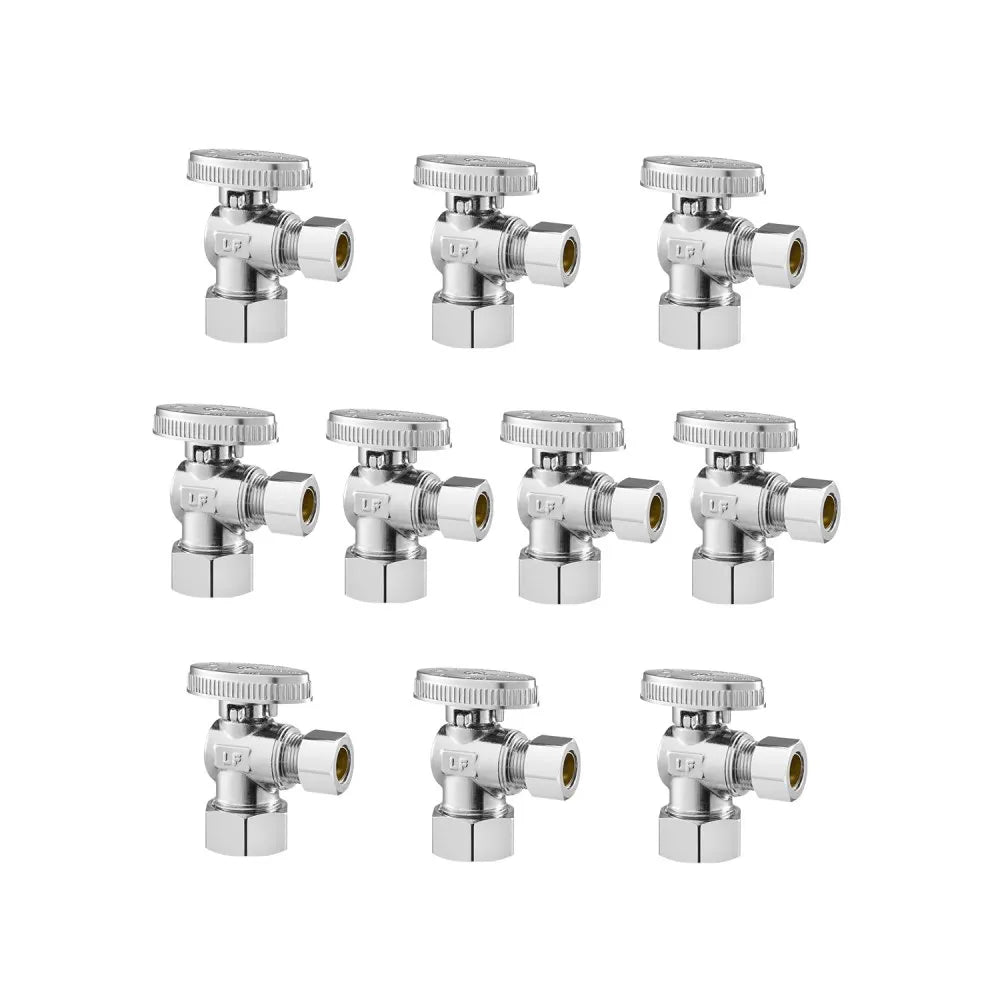 JF-07 - 10-Pack Lead-Free Brass Angle Stop Valves, 1/4 Turn, 5/8" OD