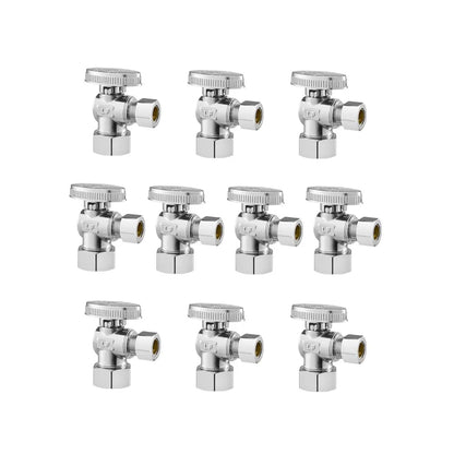 JF-07 - 10-Pack Lead-Free Brass Angle Stop Valves, 1/4 Turn, 5/8" OD