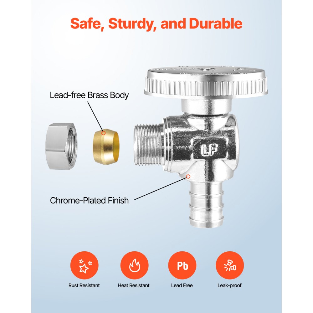 JF-18 - 10-Pack Brass Angle Stop Valves for 1/2" PEX Plumbing