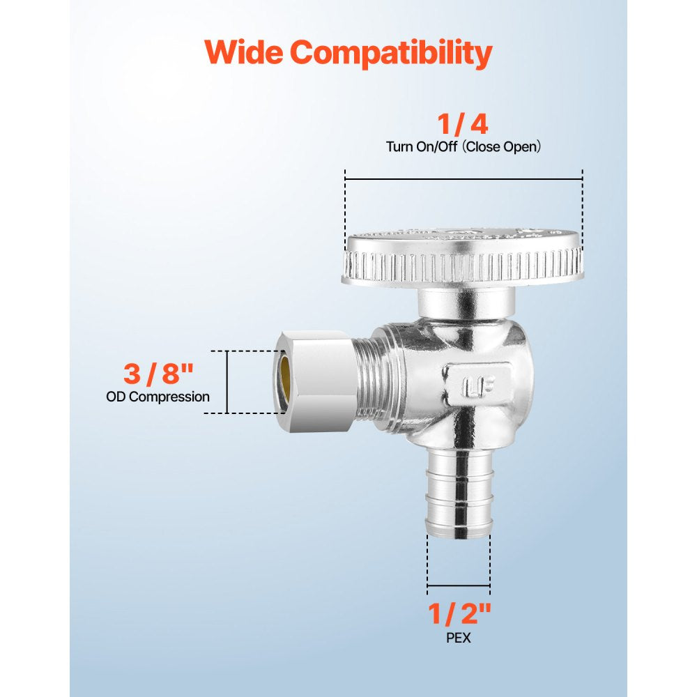 JF-18 - 10-Pack Brass Angle Stop Valves for 1/2" PEX Plumbing
