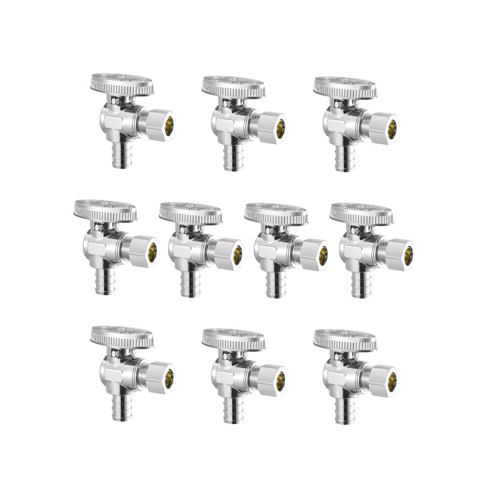 JF-18 - 10-Pack Brass Angle Stop Valves for 1/2" PEX Plumbing