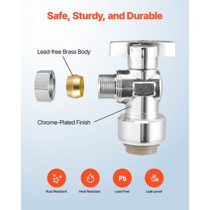 JF-84 - 10-Pack Lead-Free Brass Angle Stop Valve with Quick Shutoff