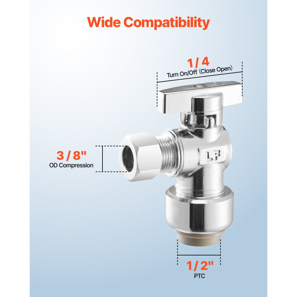 JF-84 - 10-Pack Lead-Free Brass Angle Stop Valve with Quick Shutoff
