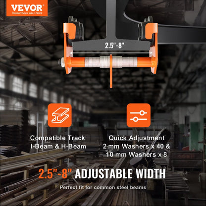 0.5T-K - VEVOR Adjustable Manual Trolley, 1100 lbs, Fits 2.5-8 inch Beams