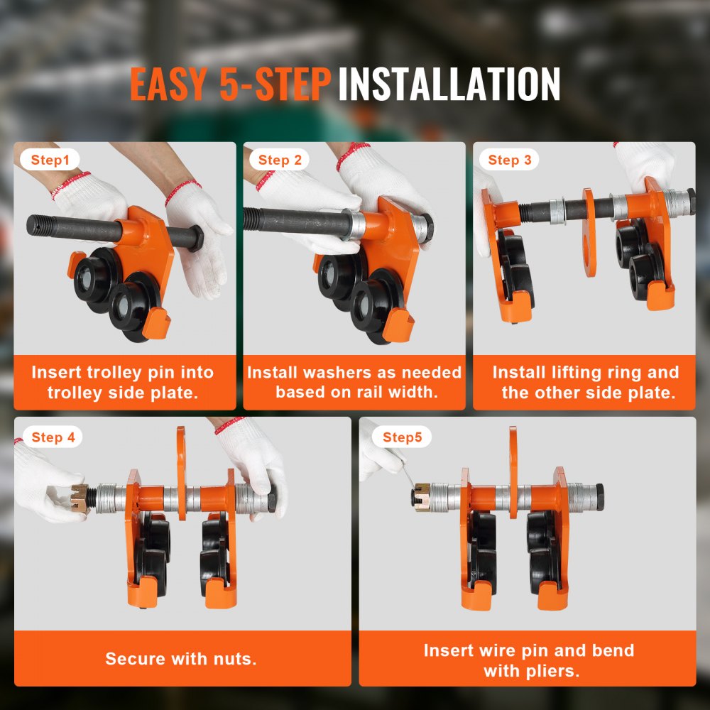 1T-K - Durable Manual Trolley for I-Beams, 2200 lbs Capacity, 2.5-8 Inch Width