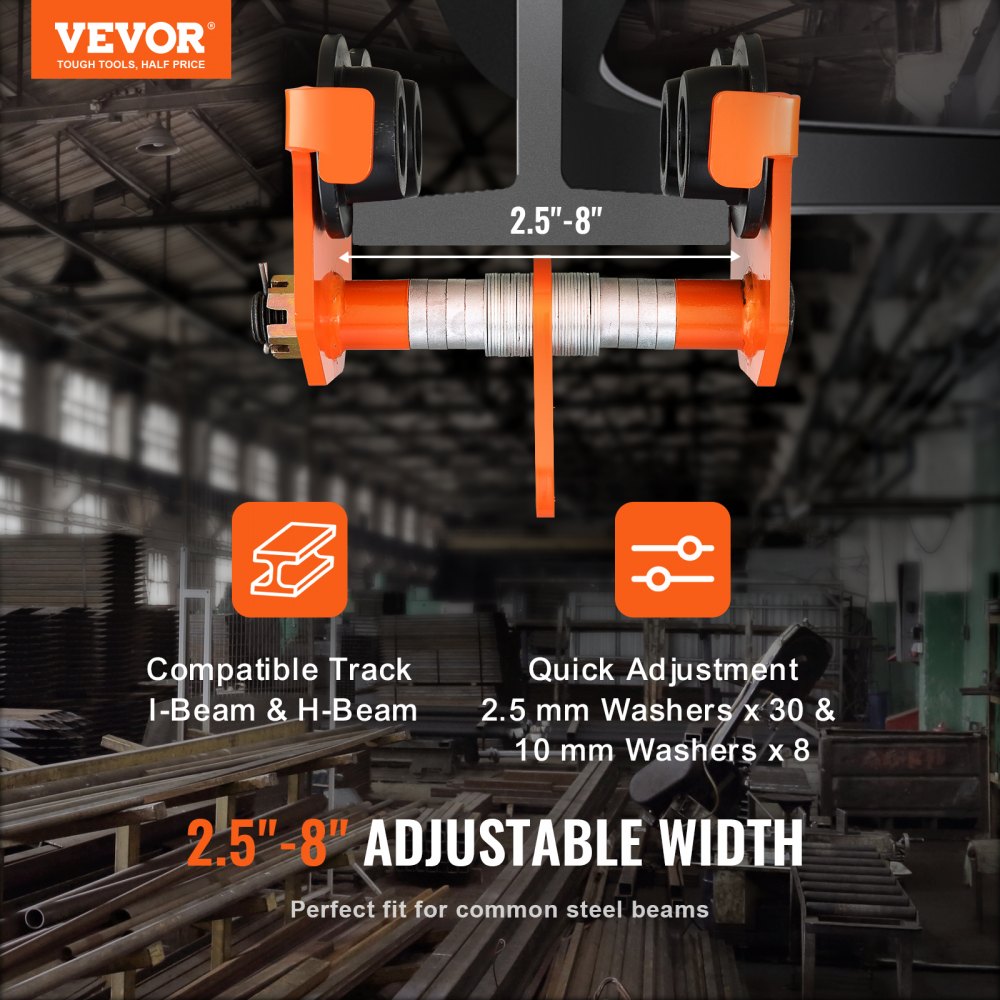 2T-K - 4400 lbs Adjustable Push Beam Trolley with Dual Wheels